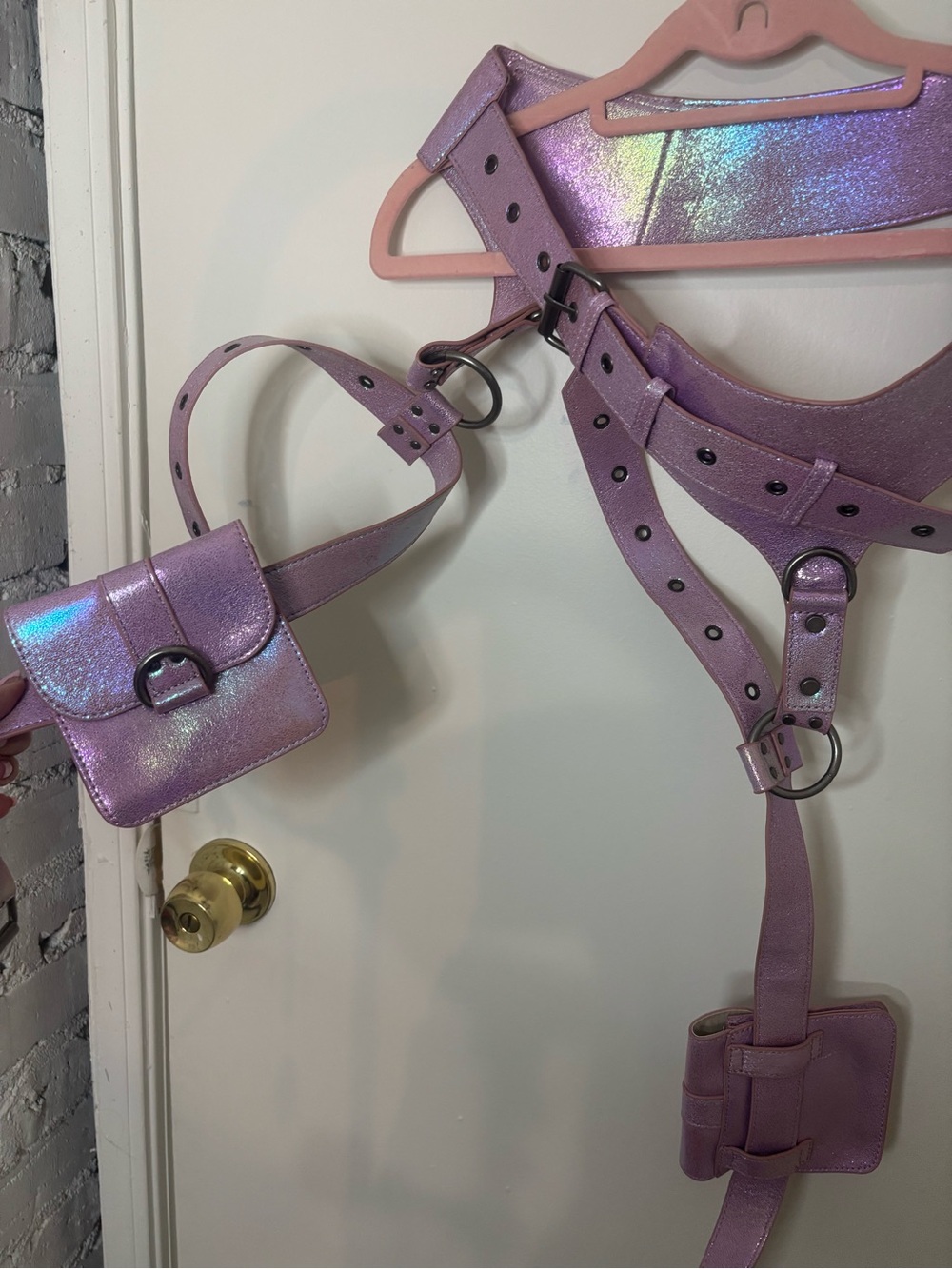 Iridescent Lavender Harness Belt with Pouch - Women Accessories
